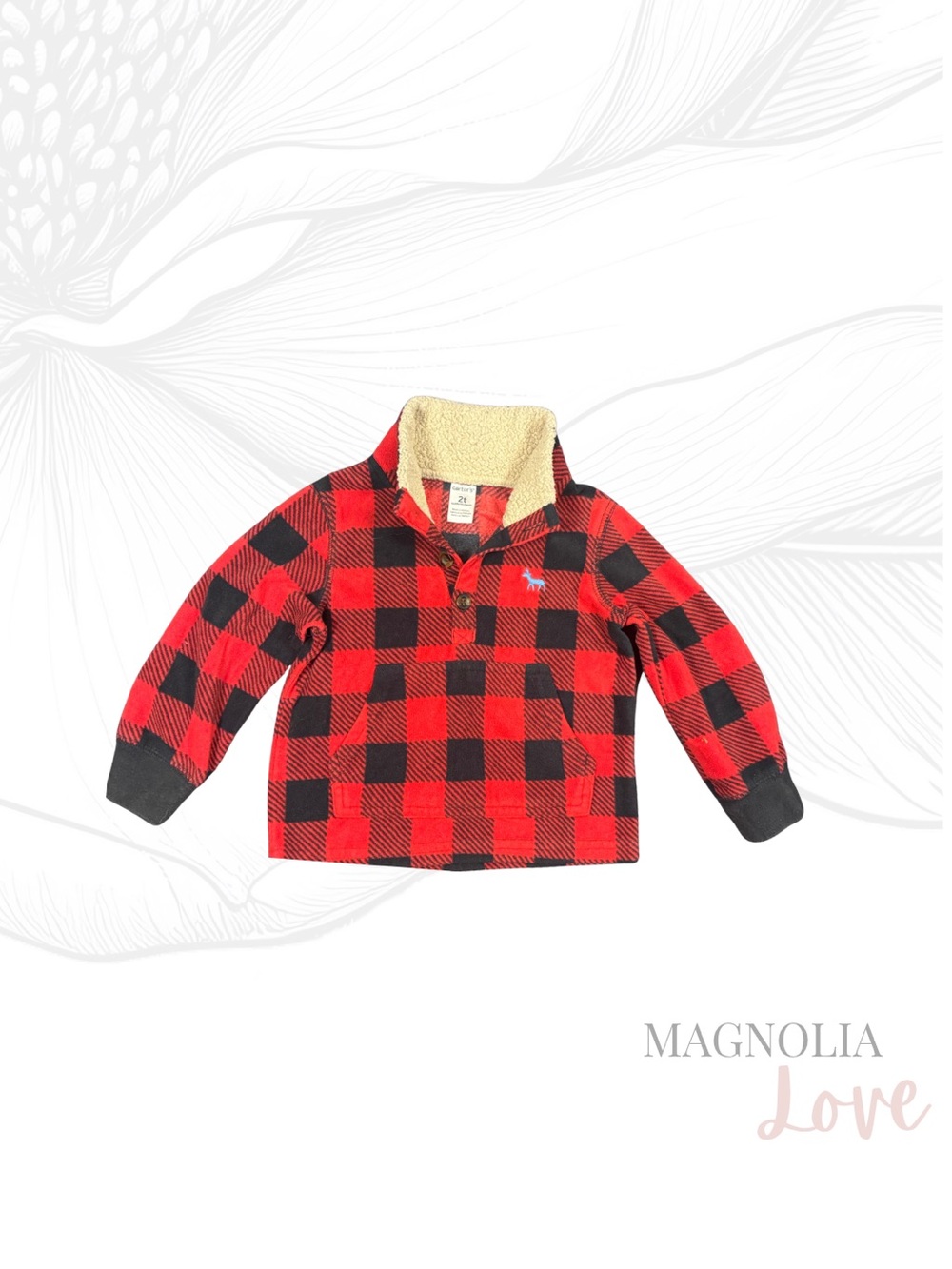 🪵 Carter’s Buffalo Plaid Kids Warm Sherpa Sweater Boys Girls Red Black Check 2T
